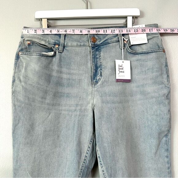 LC Lauren Conrad women’s 16 Mid Rise slim Boyfriend jeans light blue rip at knee - Picture 7 of 10